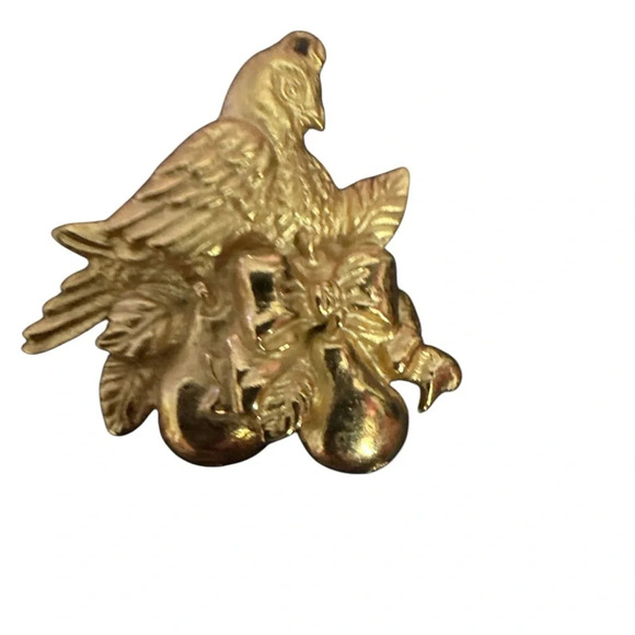 Robyn Rush 22K Gold Plated Partridge in a Pear Tree Brooch - Picture 2 of 3